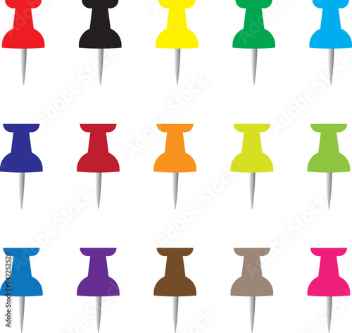 Pushpins clipart set. Multicolor push pins design.