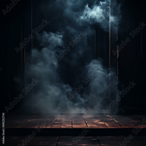 dark booth background with smoke rising from the floor generate ai,