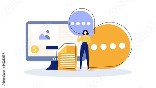 business animated video with a woman and computer screen illustration