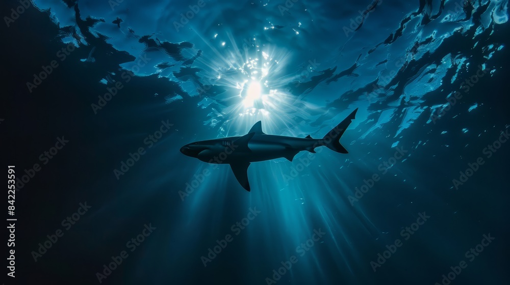 Obraz premium Shark silhouette blending with deep sea