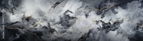 Abstract marble texture with gold veins, black and white