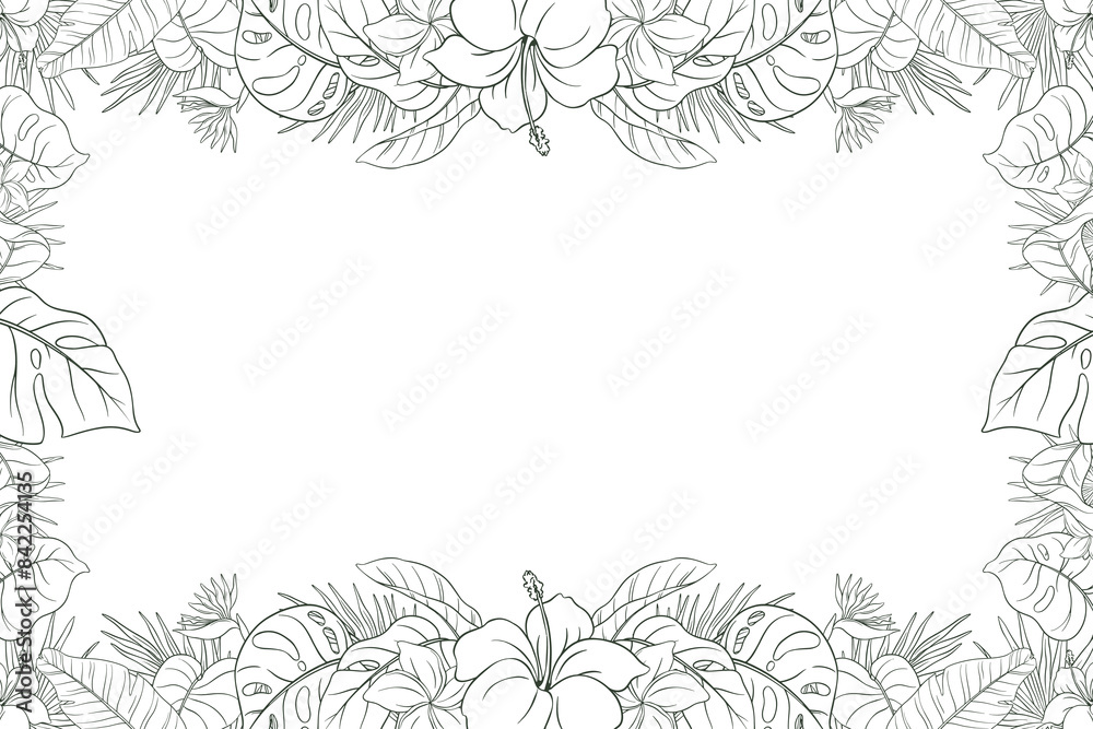 Hand Drawn Tropical Leaf and Flower Background Hand Drawn Tropical Leaf and Flower Background