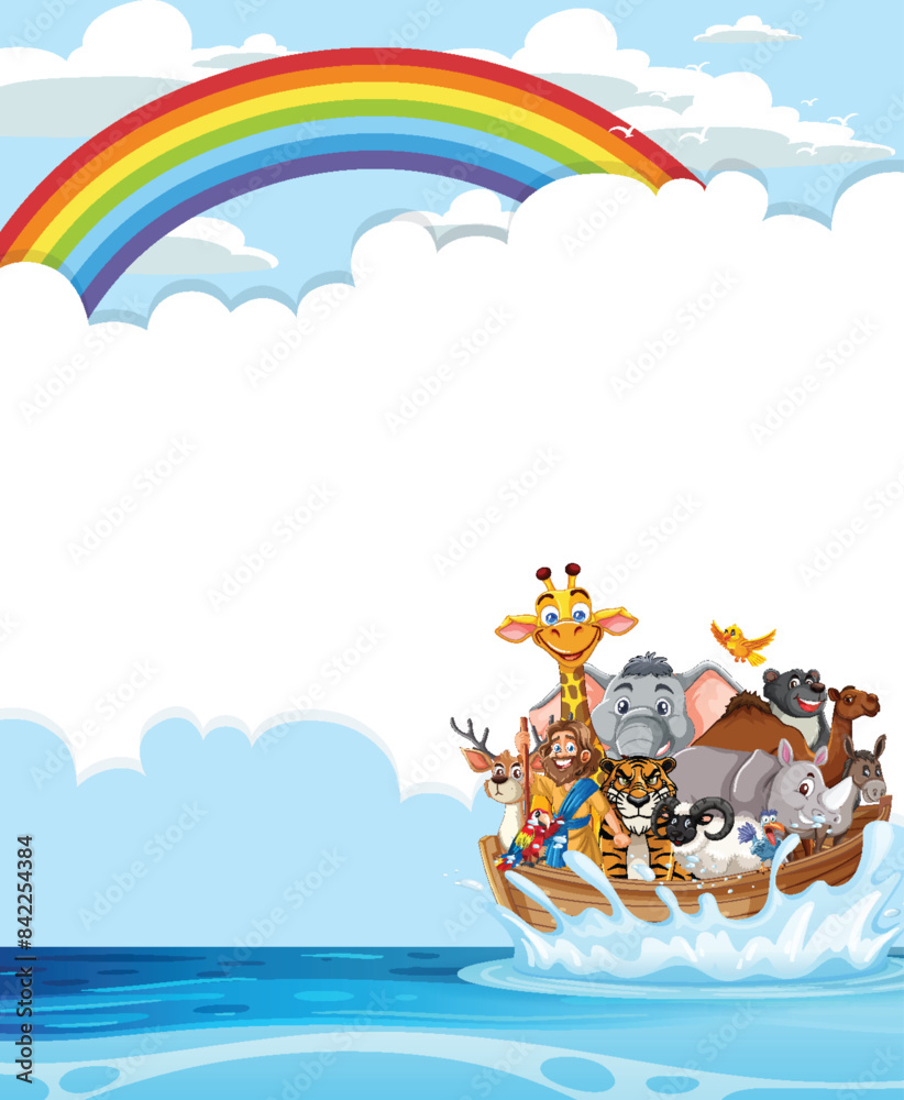 Obraz premium Animals sailing under a vibrant rainbow