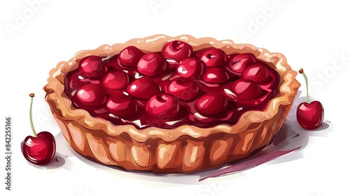 A View of 32-bit Cherry Pie, in a vector cartoon style, isolated white background photo