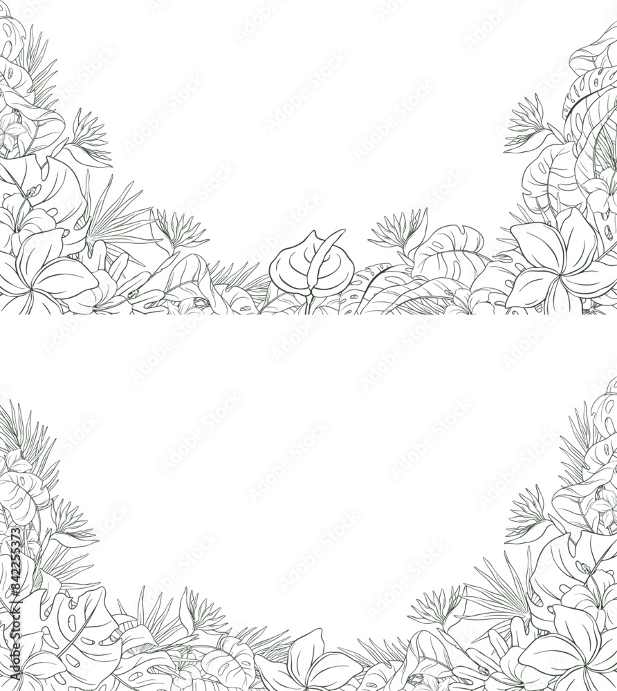 Fototapeta premium Hand Drawn Tropical Leaf and Flower Background