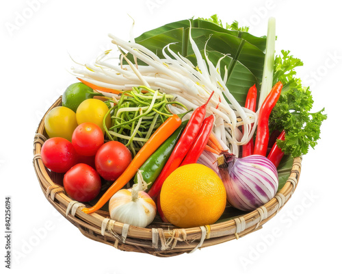 A colorful assortment of fresh vegetables and fruits in a woven basket, perfect for healthy recipes and culinary inspiration.