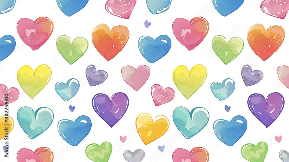 A charming love rainbow heart sticker pattern with seamless transitions