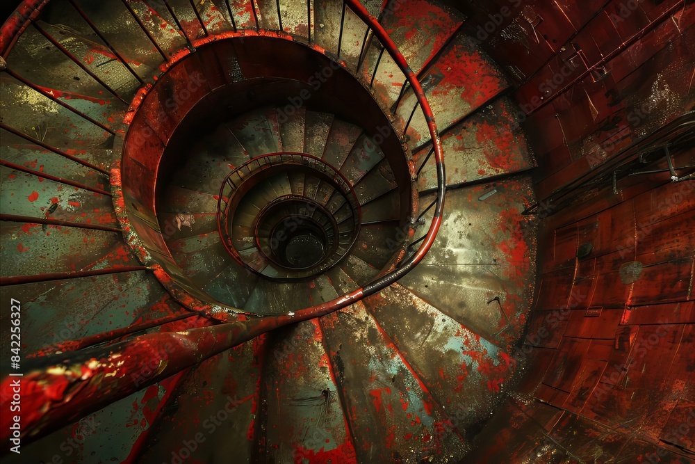 old spiral staircase in the castle