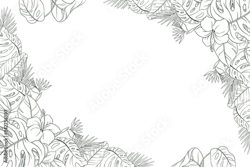 Hand Drawn Tropical Leaf and Flower Background