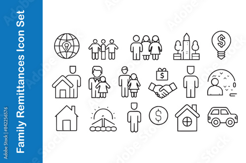 Family remittances icon set