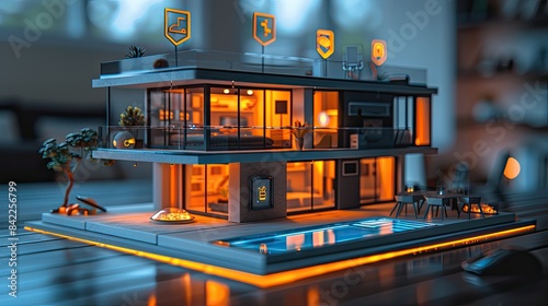 Modern Smart Home Model with Pool, LED Lighting, and Futuristic Technology