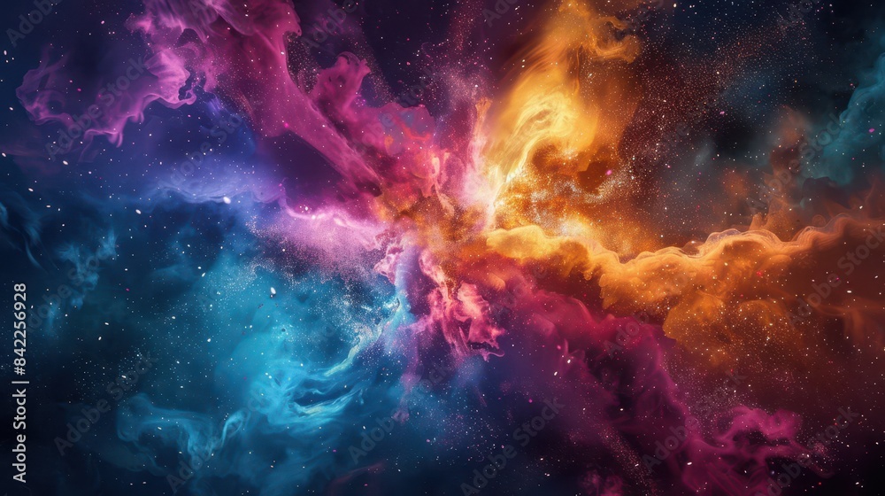 Fototapeta premium Vibrant particle eruption illustrating the explosion of imagination