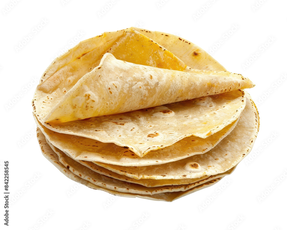 Stack of fresh homemade tortillas isolated on white background. Perfect for tacos, wraps, and various delicious meals. Stack of fresh homemade tortillas isolated on white background. Perfect for tacos, wraps, and various delicious meals.