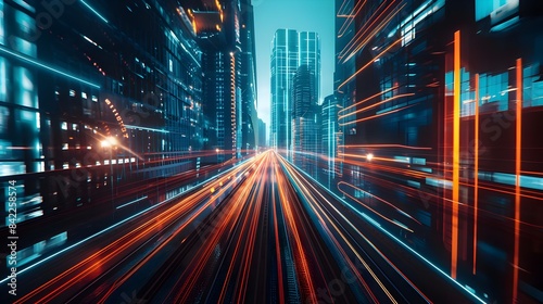 Traveling Fast On The Highway In A Futuristic Cyberpunk City Landscape (Generative AI)