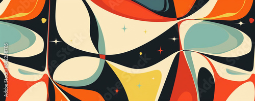 A dynamic mid-century modern pattern with angular forms and soft gradients, creating a sense of movement.