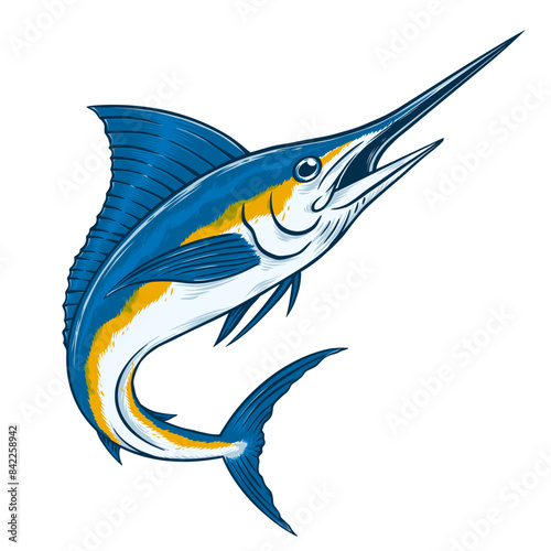 A jumping blue marlin fish