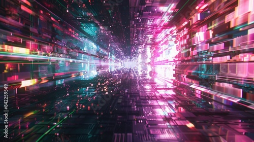 This is an abstract image of a glowing tunnel. The colors are vibrant and saturated, and the light is bright and diffused. The overall effect is one of beauty and mystery.