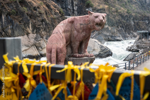 A Tiger statue an iconic landmark at Tiger Leaping Gorge in Yunnan province of China.