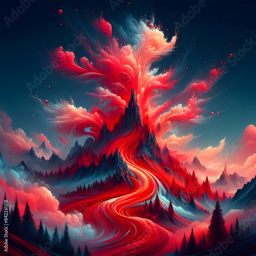 A beautiful of mountains made with blue and red color.