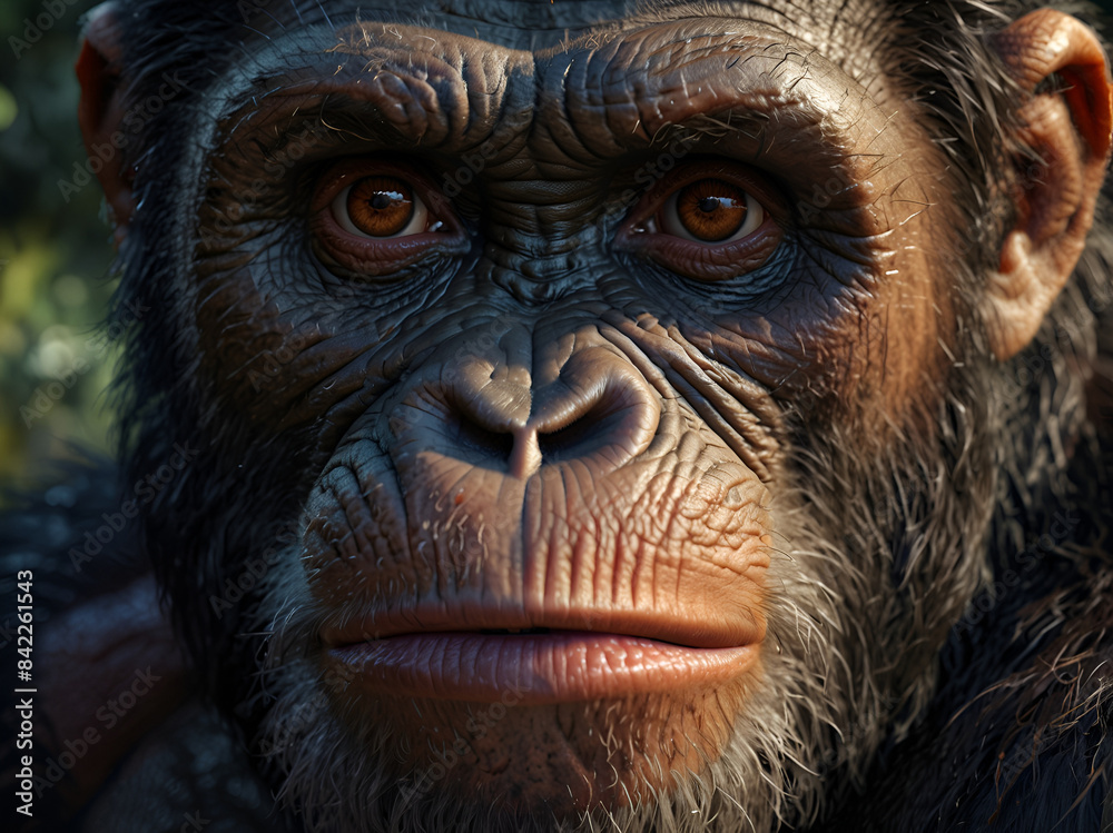 Monkey portrait closeup on wildlife background, planet of the apes Monkey portrait closeup on wildlife background, planet of the apes