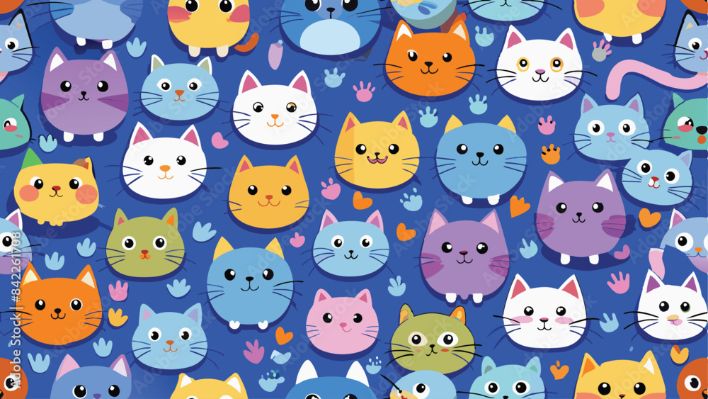 Printseamless pattern of a cute cat on diferent style and colors Printseamless pattern of a cute cat on diferent style and colors