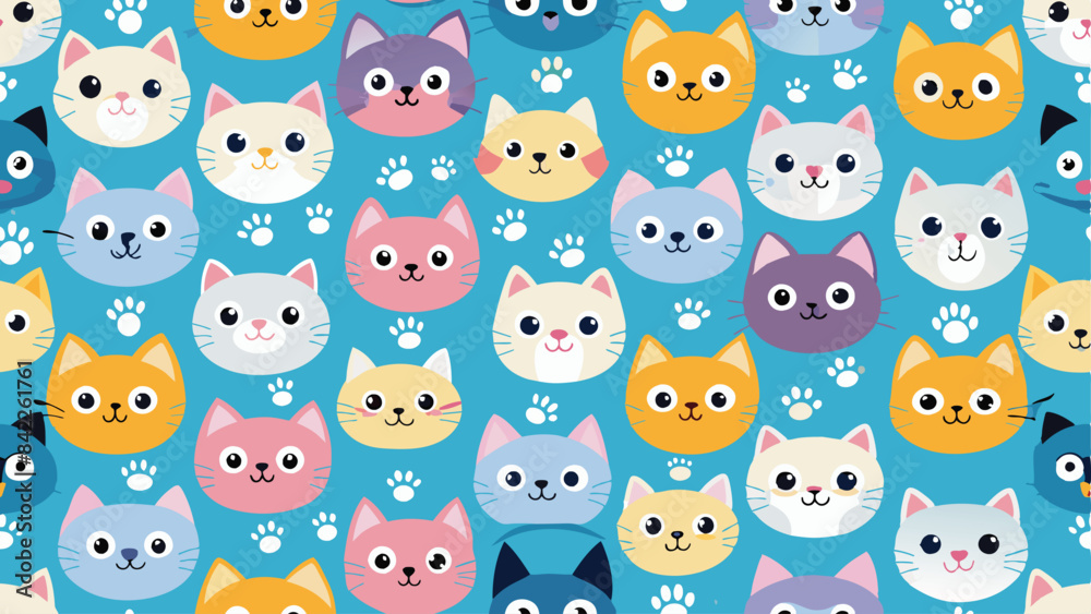Printseamless pattern of a cute cat on diferent style and colors Printseamless pattern of a cute cat on diferent style and colors