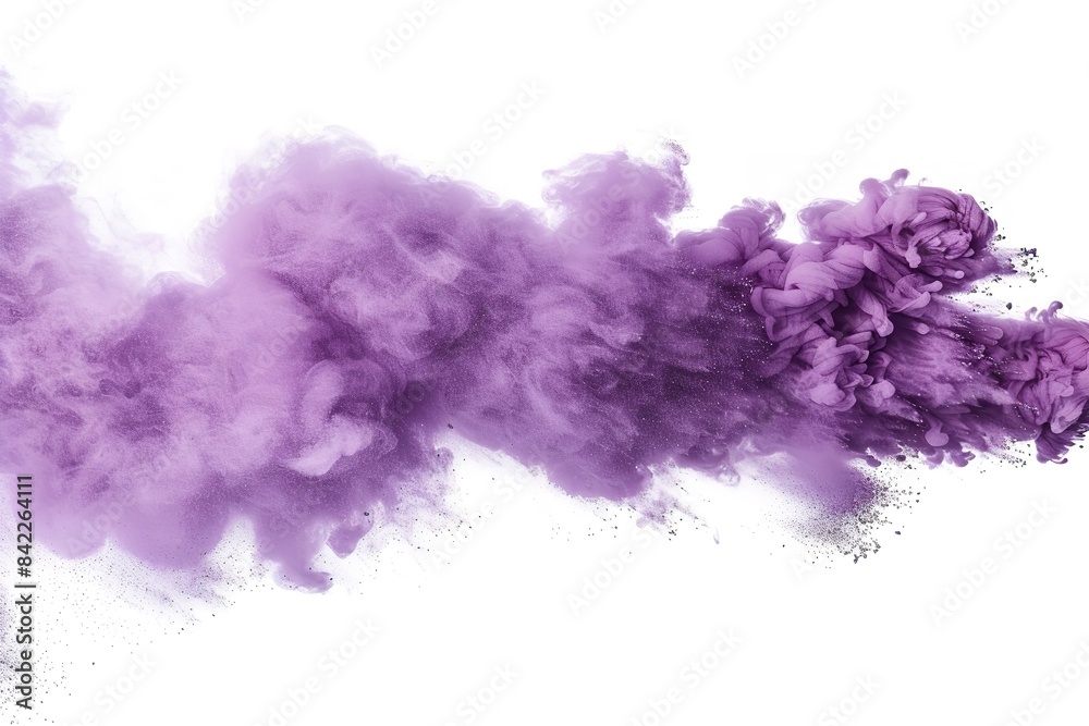 Explosion of purple smoke powder isolated on a white backdrop. Generative Ai Explosion of purple smoke powder isolated on a white backdrop. Generative Ai