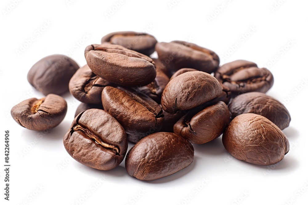 Naklejka premium Coffee beans on a white backdrop, isolated. Generative Ai