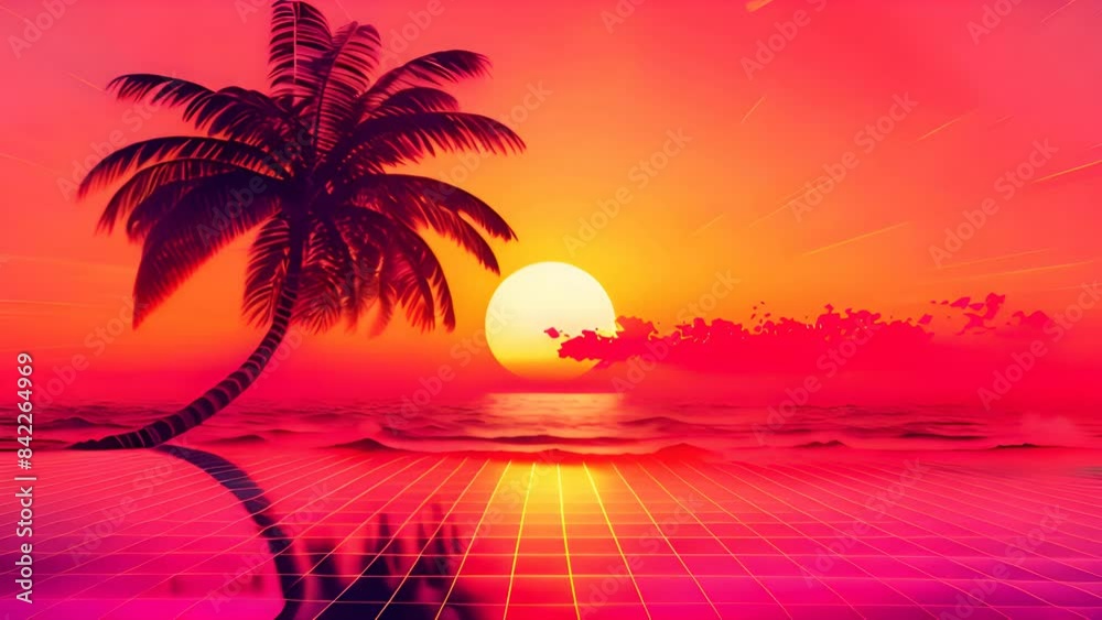 Futuristic Sunset Over Neon Grid Futuristic Sunset Over Neon Grid