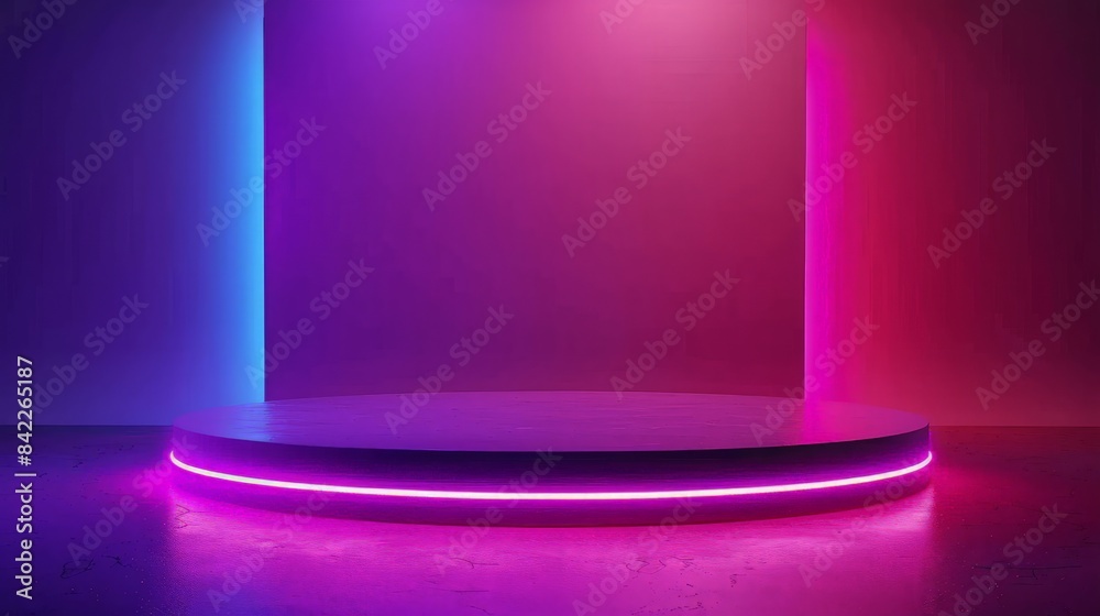 Abstract product presentation platform, podium stand with neon lights Abstract product presentation platform, podium stand with neon lights
