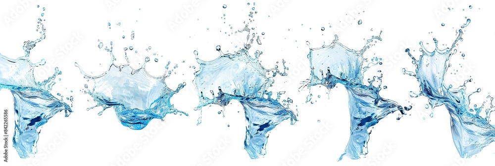 A collection of isolated blue water splashing. Generative Ai