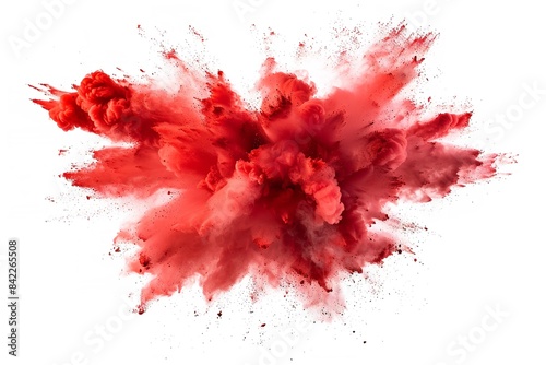 An isolated red color explosion on a white backdrop. Generative Ai photo