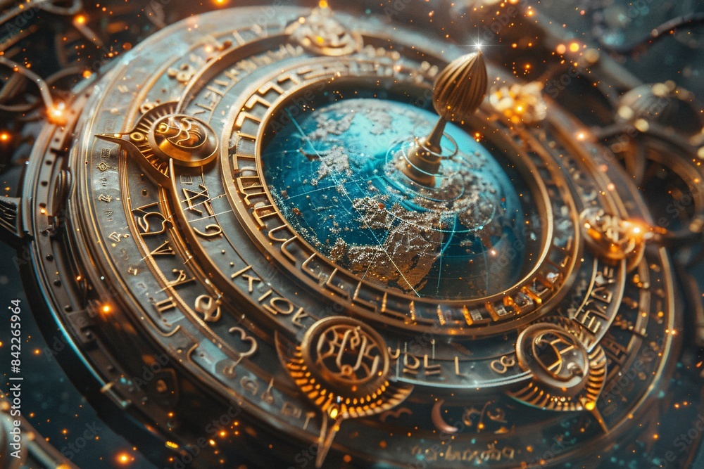 Obraz premium Zodiac symbols in a cosmic background with a blank area for text in an editorial layout