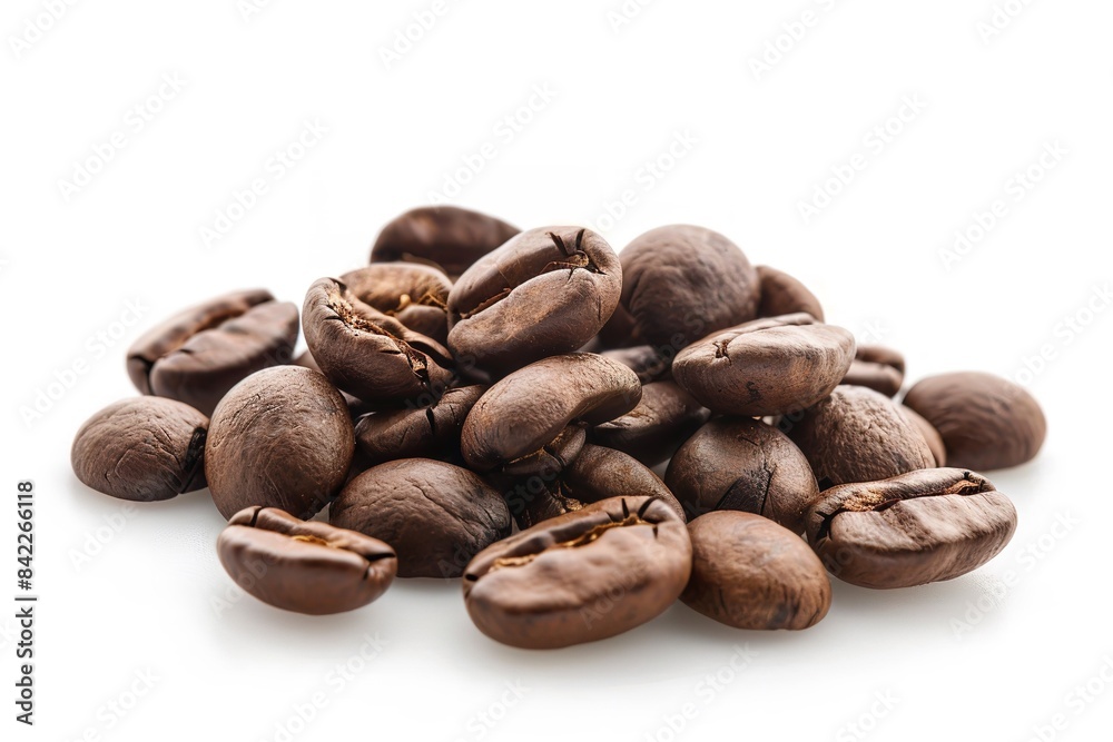 Naklejka premium Coffee beans on a white backdrop, isolated. Generative Ai