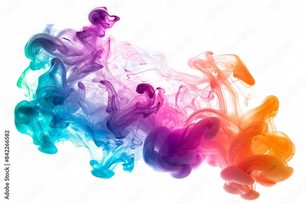 Fototapeta premium Colorful ink smoke with rainbow gradient isolated on a white backdrop. Generative Ai