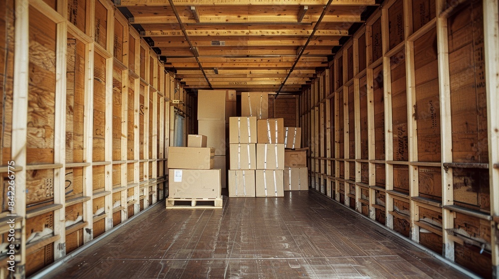 Organized Moving Day: Packed Moving Boxes in Truck for Transportation Organized Moving Day: Packed Moving Boxes in Truck for Transportation