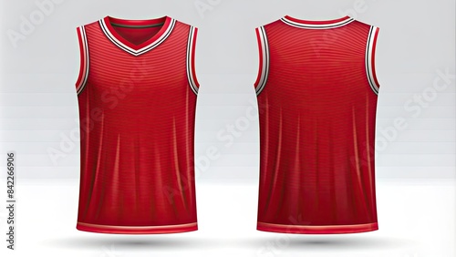 red basketball jersey template for team club, jersey sport, front and back, sleeveless tank top shirt photo