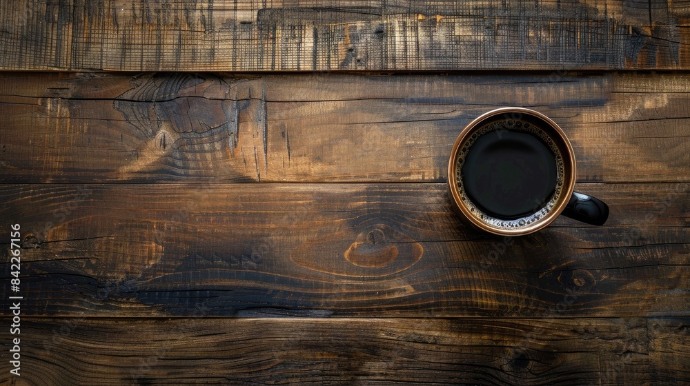 Black coffee on a table made of wood