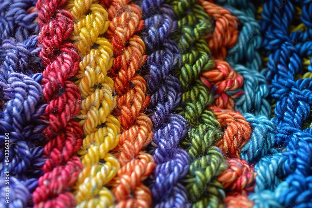 Details of a handmade sweater made of colorful yarn. Generative Ai Details of a handmade sweater made of colorful yarn. Generative Ai