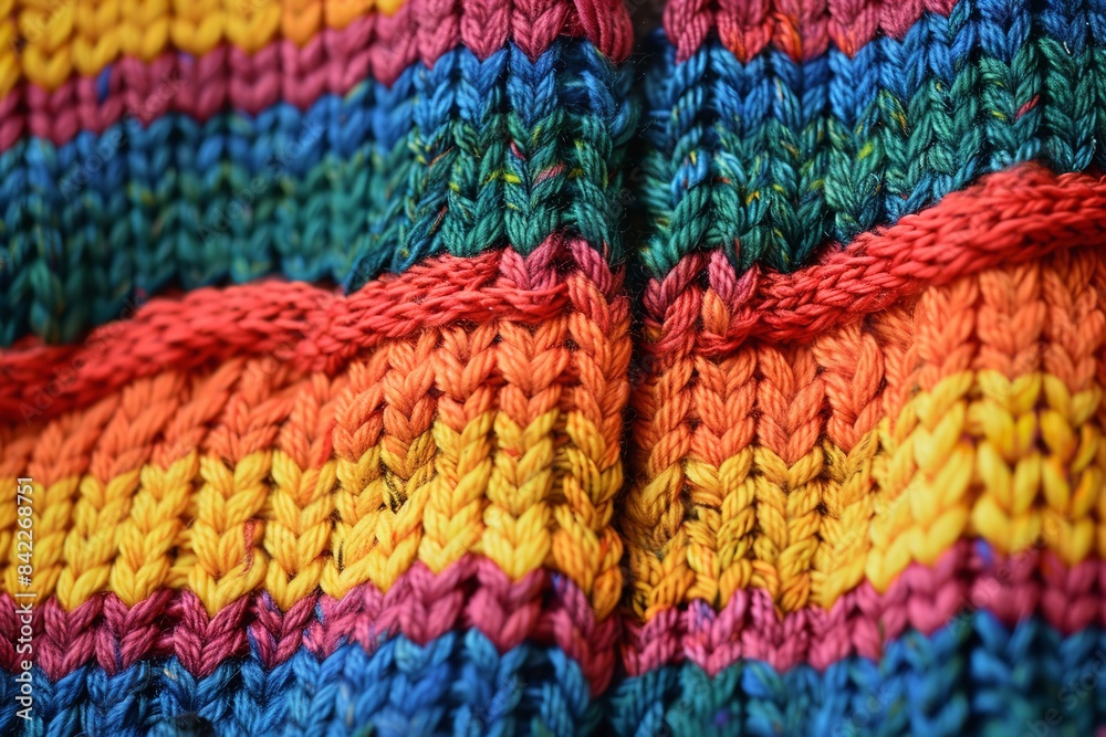 Details of a handmade sweater made of colorful yarn. Generative Ai Details of a handmade sweater made of colorful yarn. Generative Ai