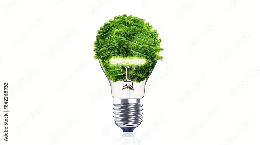 Eco LED light bulb with solar energy panels isolated on white background Concept of green energy : Generative AI Eco LED light bulb with solar energy panels isolated on white background Concept of green energy : Generative AI