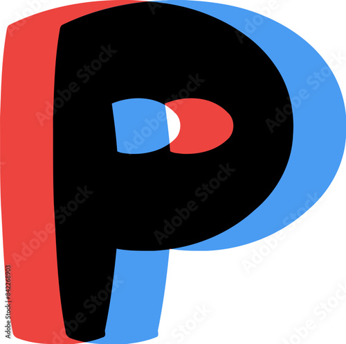 3D Glasses Film Effect Letter Alphabet Vector Element P
