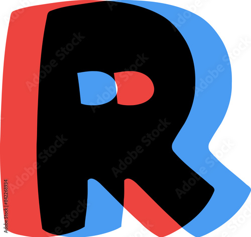 3D Glasses Film Effect Letter Alphabet Vector Element R