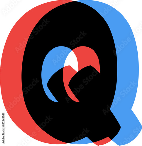 3D Glasses Film Effect Letter Alphabet Vector Element Q