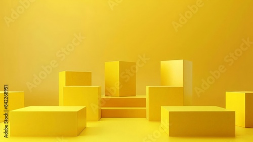 Simple yellow squares podium product display stand stock 3D illustration background