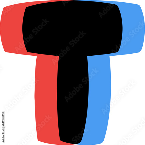 3D Glasses Film Effect Letter Alphabet Vector Element T