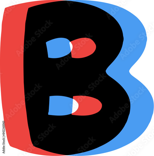 3D Glasses Film Effect Letter Alphabet Vector Element B