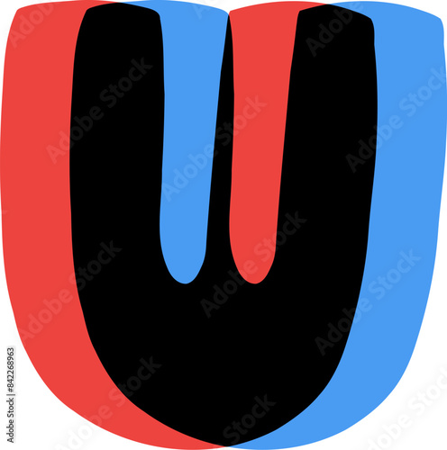 3D Glasses Film Effect Letter Alphabet Vector Element U