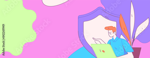 Business network security character flat vector concept operation hand drawn illustration
