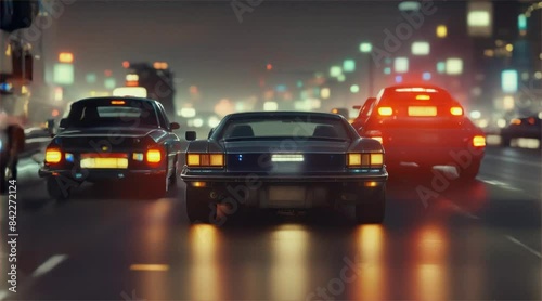 moving car on a road in the city at night